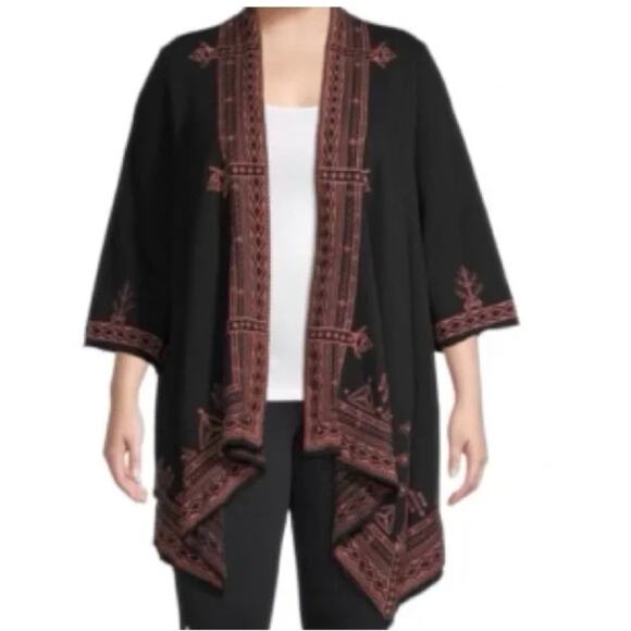 Johnny Was S Black Embroidered asymmetrical cardigan - Picture 2 of 4